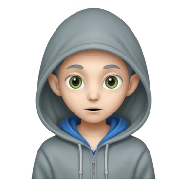 Aliens gray, hoodie, cute big eyes, thin ears, half body sticker