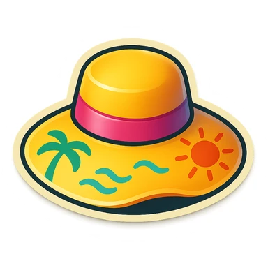 A cheerful beach hat with a summer pattern, providing shade. sticker