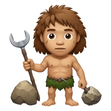 cartoon old Neanderthal with messy hair and a stone tool sticker