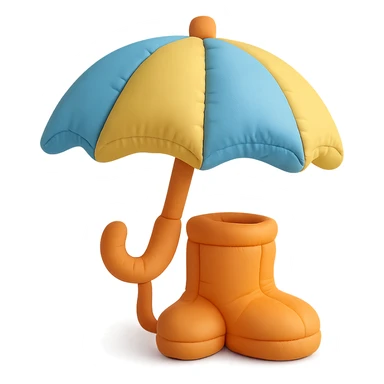 umbrella and rain boots, soft plush look, bright colors, cushion style sticker