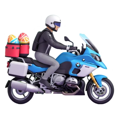 BMW RT1200 LC touring motorcycle with rider on open road in a forest with easter eggs sticker