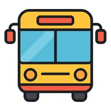 Create a modern, adult, friendly bus icon suitable for a YouTube channel with a transparent background. The style should be clean and approachable with color outlines and black outlines. sticker