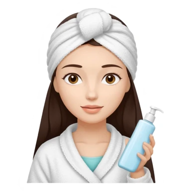 Uma mulher de toalha na cabeça pq ela acabou de sair do banho. A pele é branca/clara e cabelo marrom escuro, cabelo liso.  Ela tá com um hidratante nas mãos,  pq ela vai cuidar da pele sticker