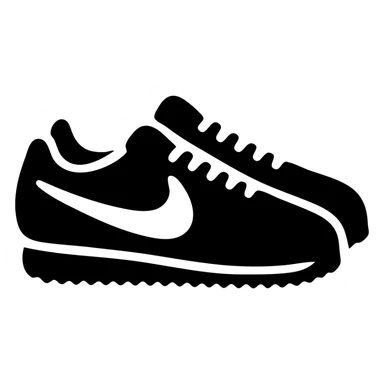 A pair of Nike Cortez sneakers in a black filled icon style, with a retro design. sticker