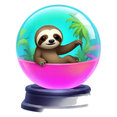 Kawaii colorful baby sloth in a neon jungle globe sticker