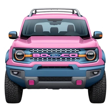 grey blue Ford bronco sport with a pink grill guard sticker