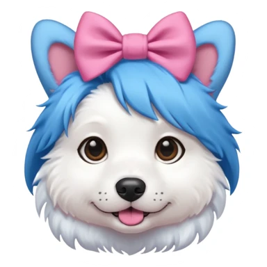 dog with blue hair and pink bow on head sticker
