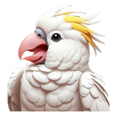 Cinematic Cute Yawning Cockatoo Portrait Emoji, Head tilted slightly with a dramatic, wide-open yawn, showcasing a plump, feathered body with a softly drooping crest and sleepy, half-closed eyes, Simplified yet irresistibly adorable features, highly detailed, glowing with a soft, cozy tropical glow, high shine, relaxed yet expressive, stylized with a dash of whimsical avian charm, soft glowing outline, capturing the essence of a drowsy yet affectionate cockatoo that appears ready to stretch out and yawn its way off the screen! sticker