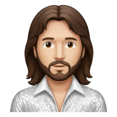 Barry Gibb from Bee Gees with long dark brown hair, white sequin outfit  sticker