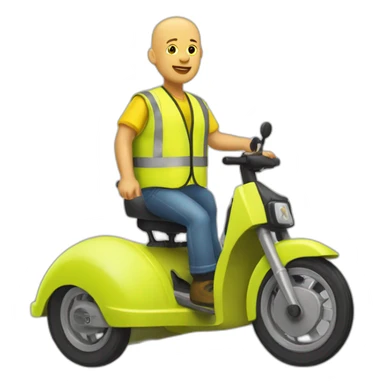 trottinette bald man with yellow safety vest sticker