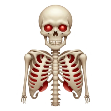 Minimalist emoji-style sticker of a ribcage x-ray with a curled-up demon inside, lines in faint white on black background, subtle red eye glow



 sticker
