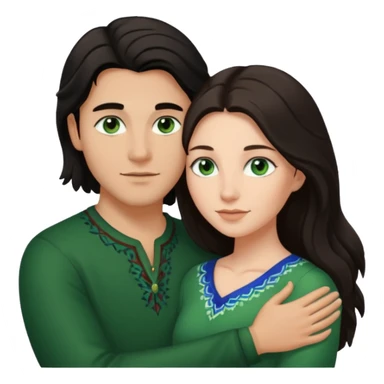 young Métis man and young white woman in a loving embrace, the woman has long dark hair and green eyes sticker