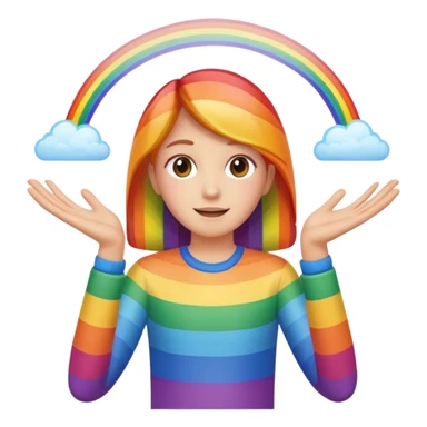 person with open arms, rainbow magic between hands sticker