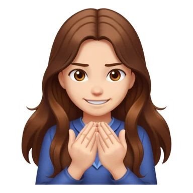 Girl with brown long hair standing backwards and rubbing her hands like she’s excited for something but with an evil grin sticker