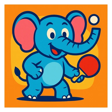 a cartoon elephant holding a ping pong paddle sticker