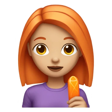 A girl with orange hair holding a purple popsicle  sticker