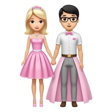 pretty light blonde girl barbie wedding to boy nerd with short black hair and tan skin sticker