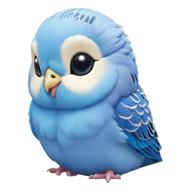Meme-Worthy Cute Sleeping Blue Budgie Portrait Emoji, Head resting peacefully with a contented smile, showcasing a petite, delicate build and a luxuriously soft blue feathered fur, eyes shut in a serene nap, Simplified yet hilariously adorable features, highly detailed, glowing with a soft, drowsy light, high shine, relaxed and utterly lovable, stylized with an air of playful laziness, bright and heartwarming, soft glowing outline, capturing the essence of a comically sleepy budgie, so meme-worthy it feels like it could instantly become the next viral sensation of adorable slumber! sticker