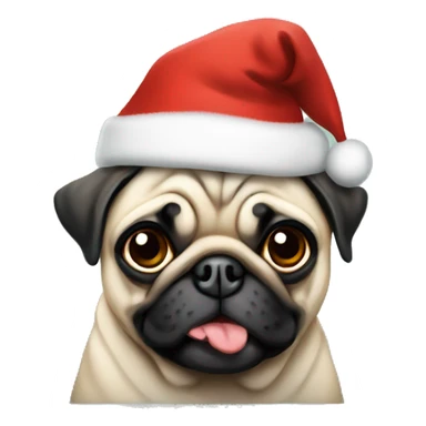 Pug wearing christmas hat sticker