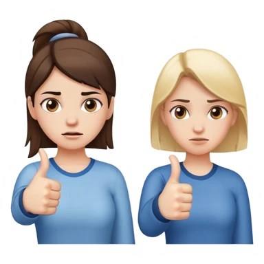 Girl with one hand giving thumbs up and the other hand giving thumbs down, showing mixed feelings, conflicted expression sticker