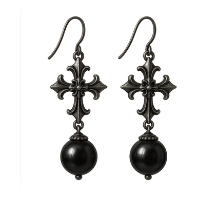 goth earrings, black pearl, vintage gothic, subtle shine sticker