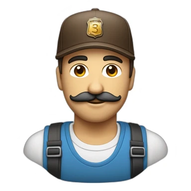un développeur devant son ordinateur brun cheveux mi long une raie au milieux avec écouteur yeux bleus casquette et moustache peau normal sticker