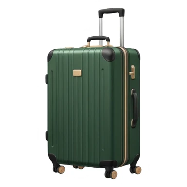 dark green ribbed suitcase with light beige handle and wheels sticker