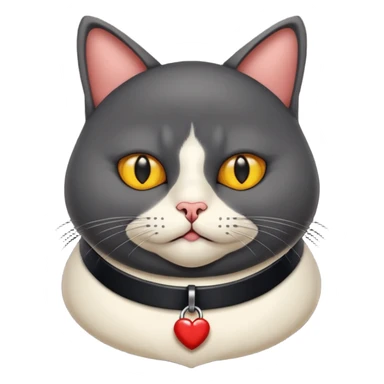 Un gato negro gordito con los ojos de color amarillos sentado con un collar que diga: waina michi sticker