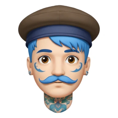 blue haired man and face tattoos and hat and mustache sticker