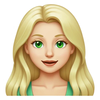 blonde with long hair and pale green eyes, winking, emoji style sticker