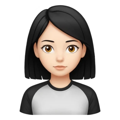 Make a girl with jet black hair that is straight  and length till shoulders| brown eyes | oval head| an aesthetic style| sporty shirt sticker