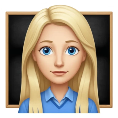 a 40 year old teacher with really long blonde hair and blue eyes long face smaller eyes sticker