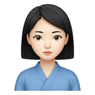 Korean woman, East Asian features,
female human avatar,
front face icon style,
large head, minimal neck,
neutral expression, calm mood,
simple black hair,
flat illustration style,
clean background sticker