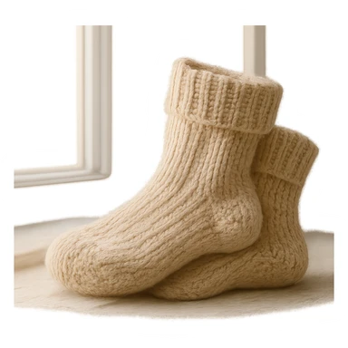 cozy knit socks by a window, soft and warm sticker