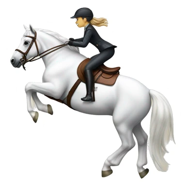 Girl riding white pony in English saddle over a jump sticker