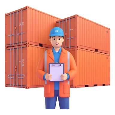 freight forwarding agent with clipboard and shipping containers sticker