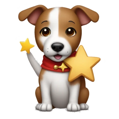 a jack russel in a brown teddy bear costume holding a star in his hand sticker