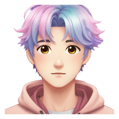Gorgeous anime style shojo dude with blushing face aesthetic and pretty colorful shiny gradient pastel hair trending style sticker