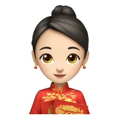 Beautiful youngchinese girl wearing red cheongsam holding red envelope “福” sticker