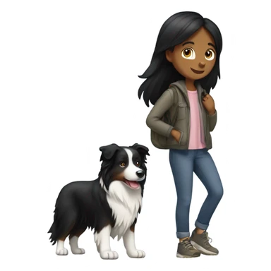 Girl with black hair walking a border collie mountain dog  sticker