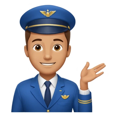 A calm male flight attendant demonstrating instructions with confident sticker