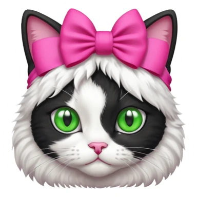 A black and white cat with green eyes she has a hot pink bow on her head  sticker