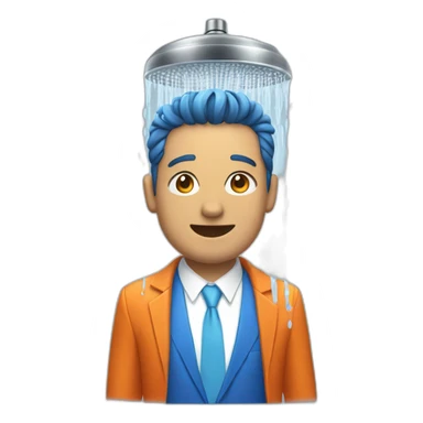 A man wearing blue and orange suit taking a shower sticker