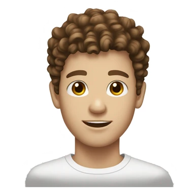 white skinned male teen with diamond face shape  brown curly fringe hairstyle and brown eyes and a young face sticker