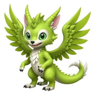 Lime-green furry cute kawaii winged Fakémon-Trico-Scalie-Digimon-Sergal-Protogen-creature (full body) sticker