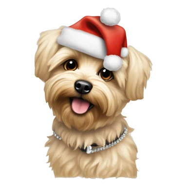 Cream colored Yorkipoo with Santa hat with collar named Dawson sticker