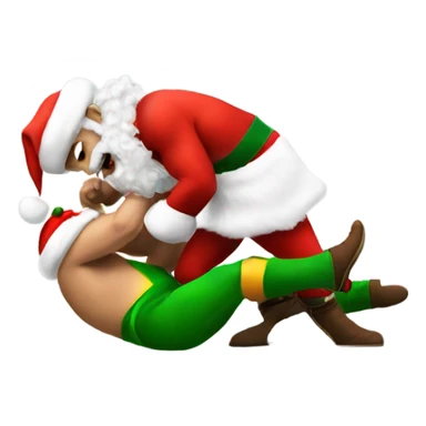 Santa wrestling an elf  sticker