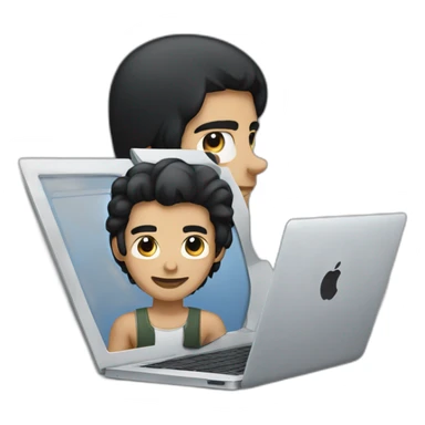 men with black hair working on a mac sticker