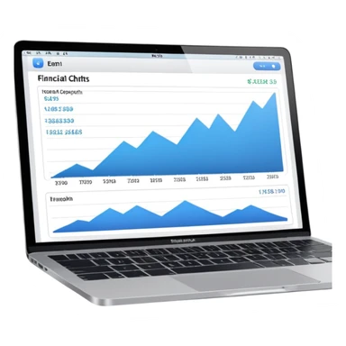 Create a macbook displaying financial charts and analytics dashboards on the screen. sticker