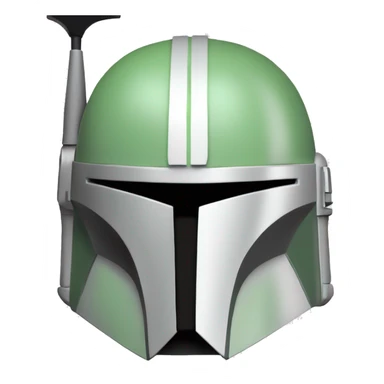 Light green and white colored Mandalorian helmet with antenna sticker